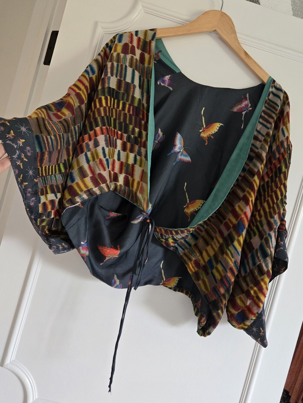 Johnny Was Reversible Butterfly/ Mixed-Pattern Silk/Rayon Kimono Jacket Top S